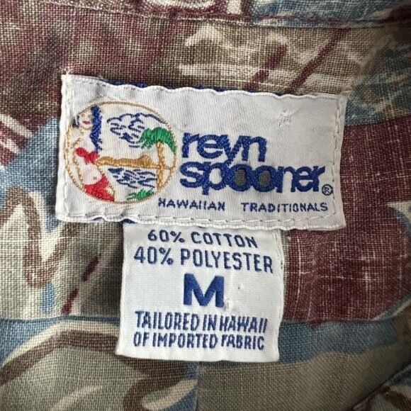 Vintage Reyn Spooner Shirt Mens Medium Hawaiian Leaf Print Aloha 90s Geometric - Picture 3 of 11